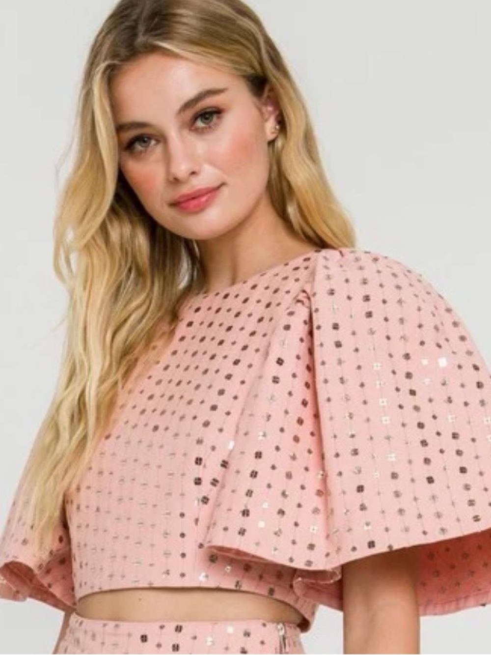 Women’s Free the Roses Blush Pink Sequin Flutter Crop Top. Size M EUC